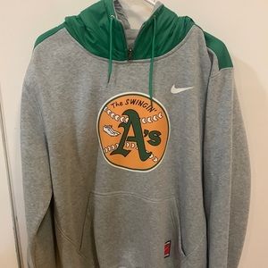 Oakland A’s “free swinging A’s “ hoodie, size :Large,grey and green.